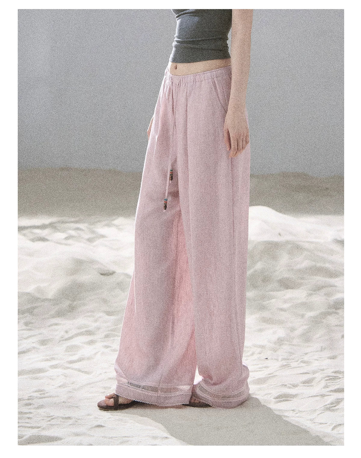 "Follow the Sea Breeze" Lightweight Straight-Leg Wide-Leg Pants (Lotus Pink/ Gray Sage Green/ Gray Blue)