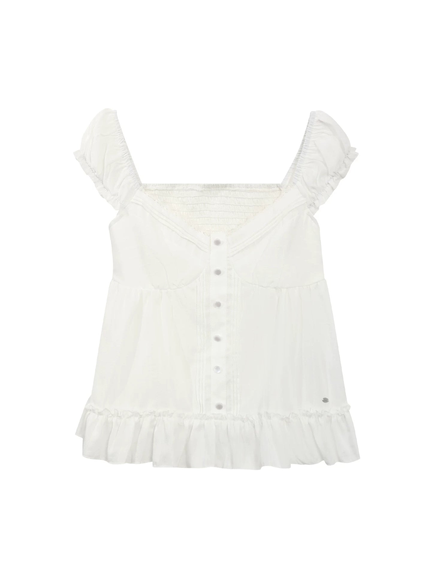 "Pure Arrival" White Square Neck Puff Sleeve Blouse