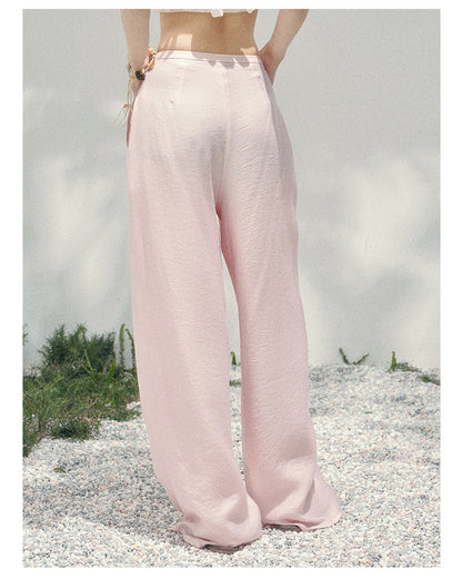 少也眼 "Misty Walk Pants" Soft Mist Pink Wide-Leg Chiffon Pants 546566