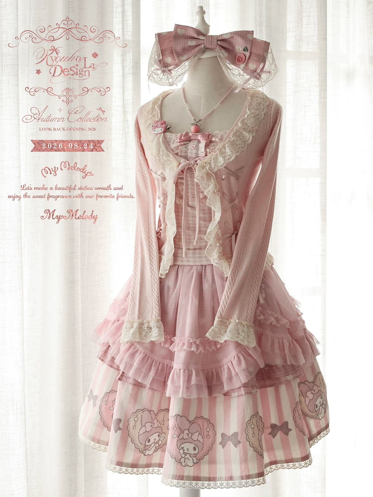 “Pink Dollcore” Pink My Melody Layered Lolita Girl Set