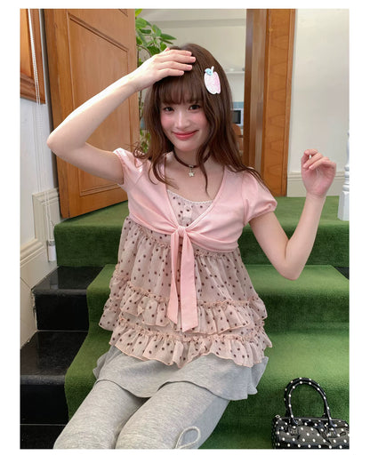 [RF] “Peach Mocha Layers” Misty Pink Polka Dot Layered Top