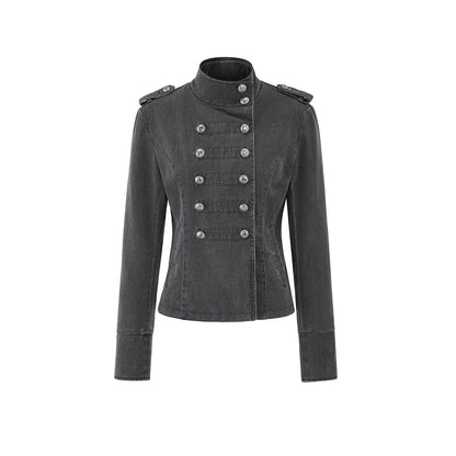 EZEK | Vintage Wash Napoleon Denim Jacket (Brown / Black)