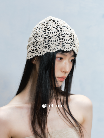 Floral Crochet Beanie – Openwork Lace Knit Hat