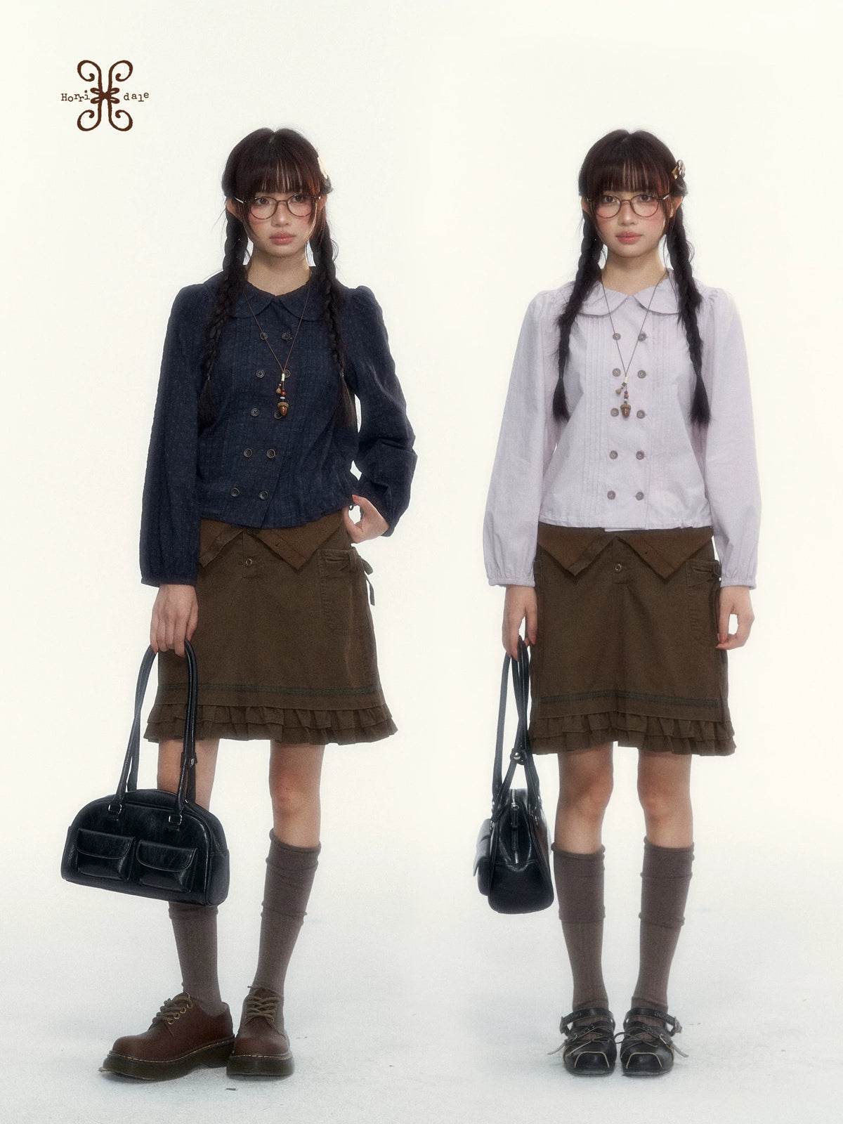 “Wild Caramel” Brown Washed Layered Ruffle Bow Pocket A-Line Skirt