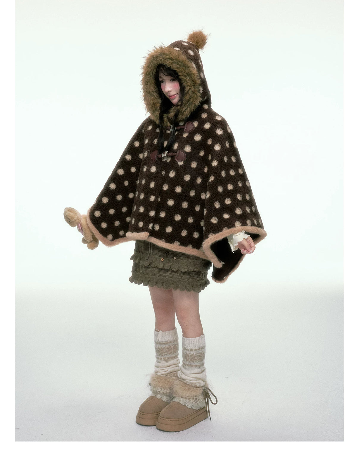 BIBIBENCY - Brown Faux-Wool Coat with Plush Polyester Lining