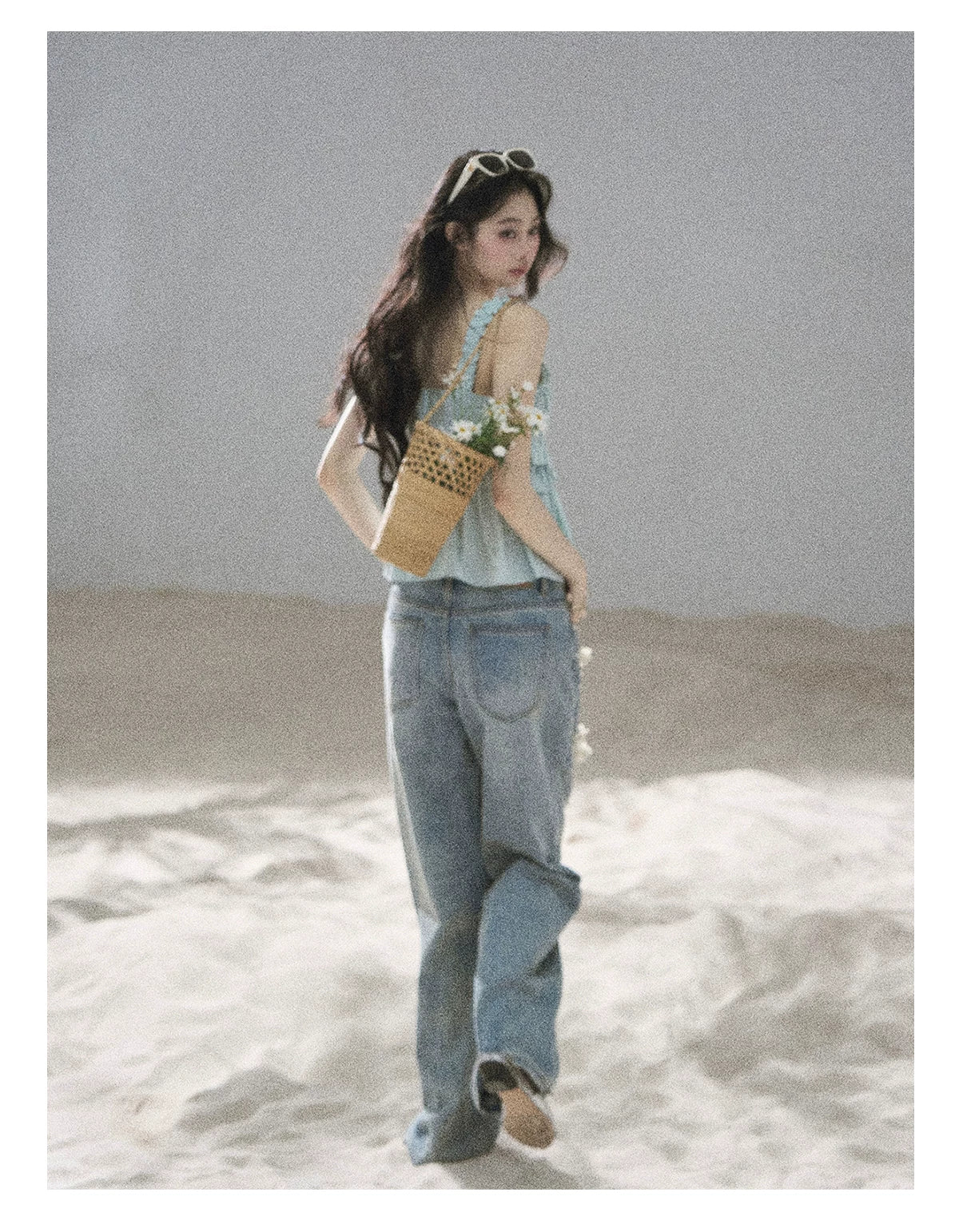 "Gentle Whisper" Glacier Blue Ruffle Peplum Cotton Top