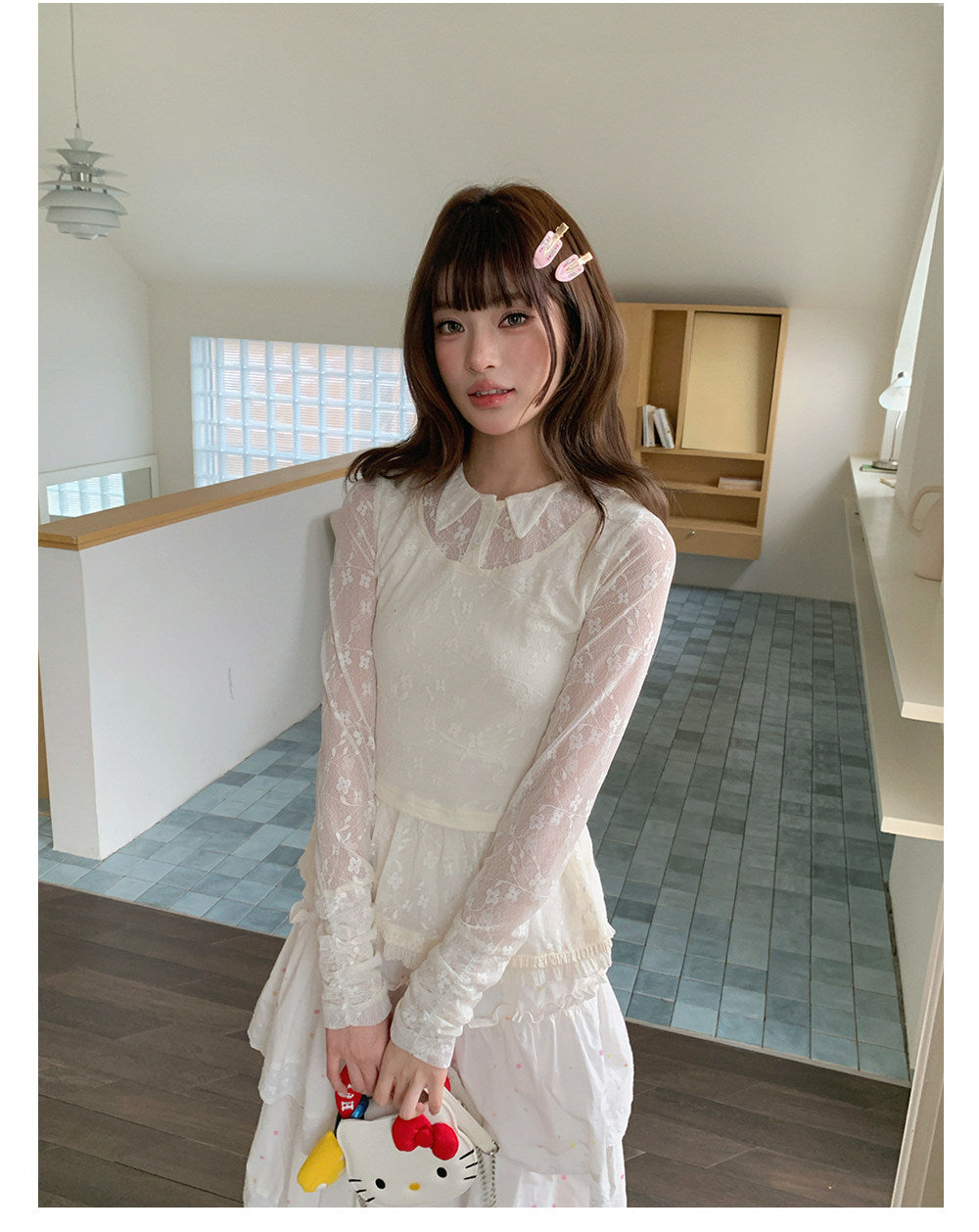 “Soft Veil Sonata” Apricot Layered Lace Mesh Top