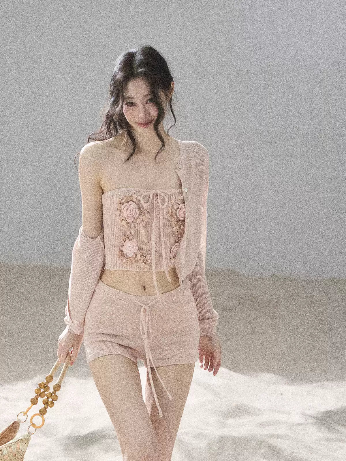 "Forest After Rain" Dusty Rose 3-Piece Cardigan & Shorts Set 45236485