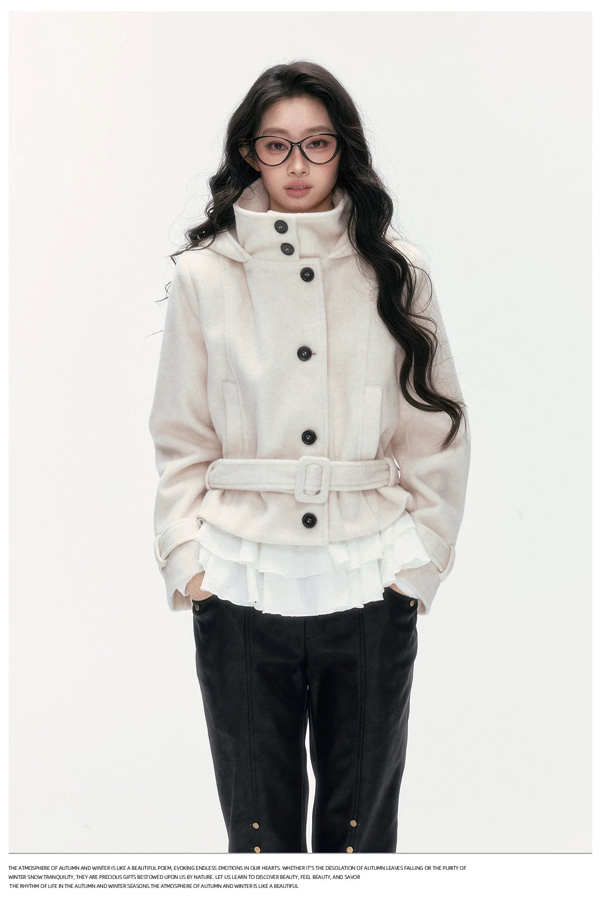 24olvides - Beige Hooded Wool-Blend Coat with Waist Belt