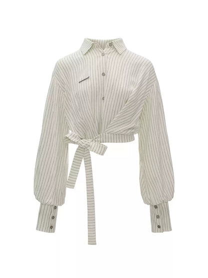 MAMC - White French Striped Wrap Waist Shirt