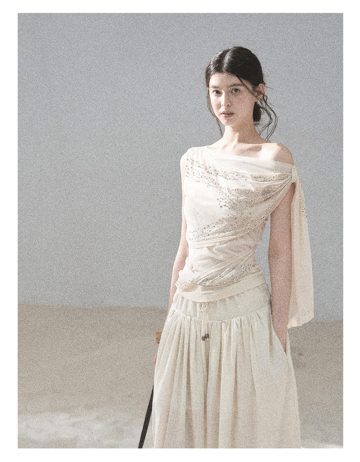 “Frosted Kiss” Dutch Cheese Crystal Mesh Sleeveless Top