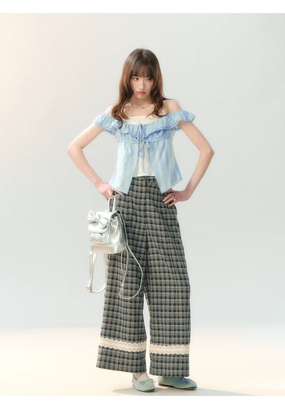 "Blue Mist Academy" Embroidered Off-Shoulder Layered Blouse SH2026204