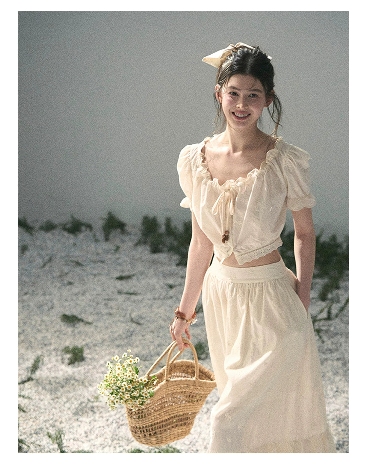 “Fallen Into the Garden” Dutch Cream Two-Piece Skirt Set 5635432