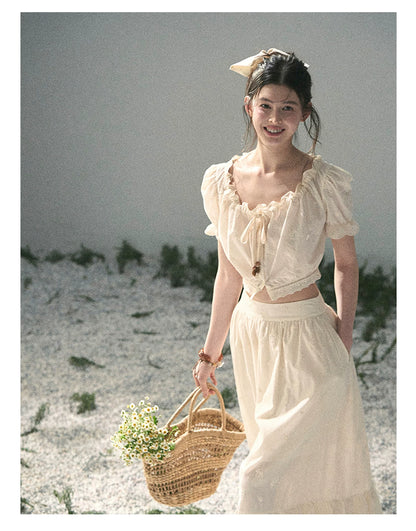 “Fallen Into the Garden” Dutch Cream Two-Piece Skirt Set 5635432