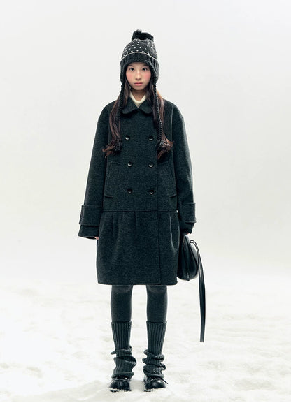 "Winter Chime" Double-Breasted Quilted Wool-Blend Coat (Smoky Purple/ Ash Gray)