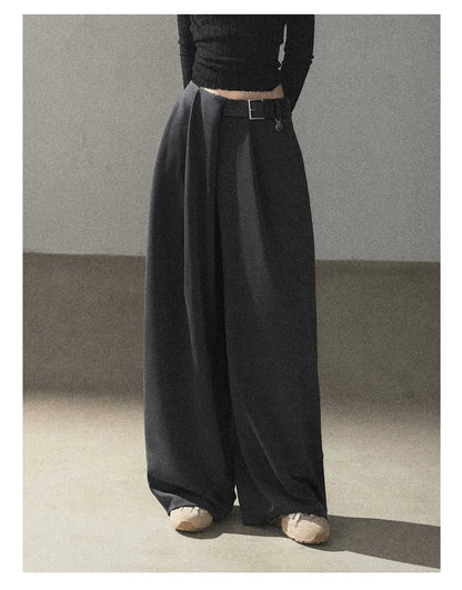 AOMALM - "A Touch of Autumn" Loose Relaxed Balloon Wide-Leg Pants With Belt (Dusty Taupe Brown / Quiet Black)