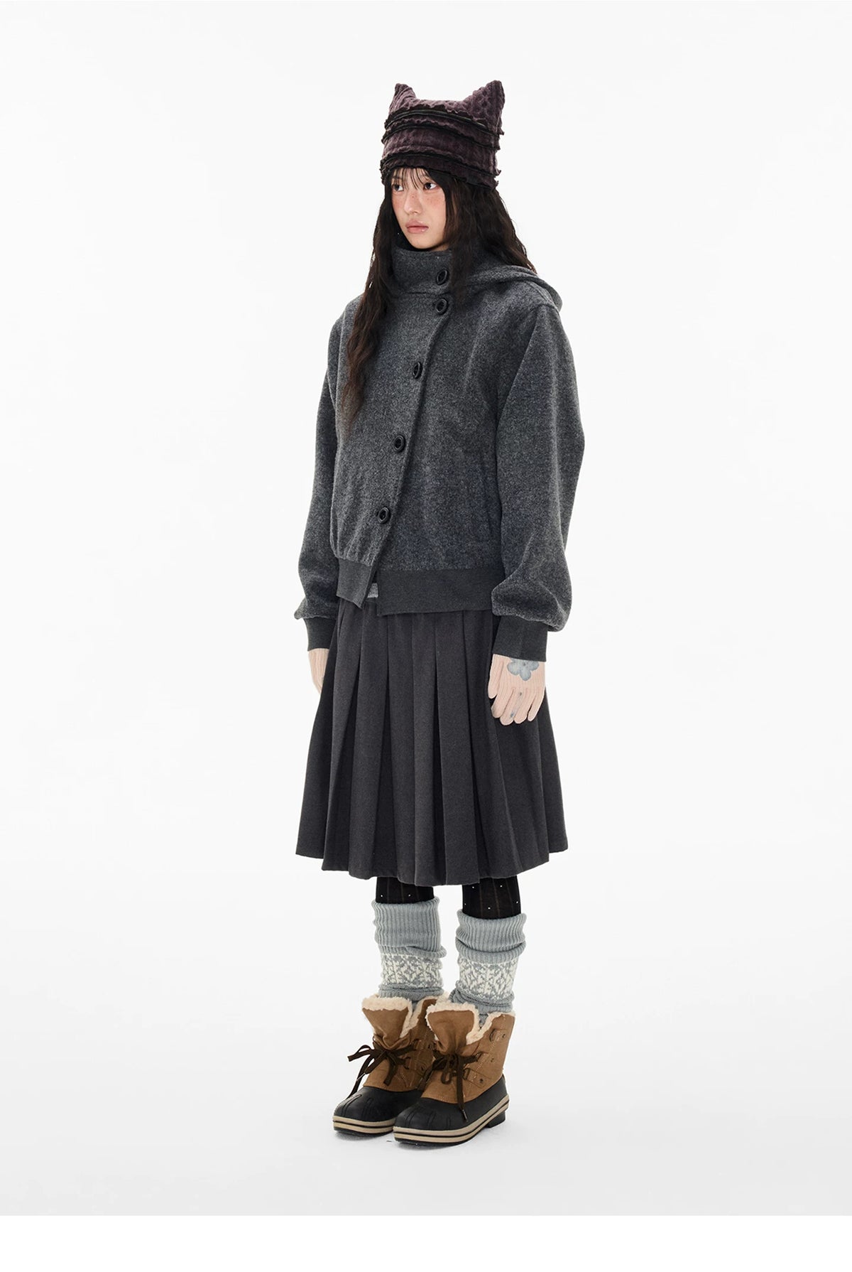 EZEK | Preppy Hooded Wool Blend Jacket with Button Front