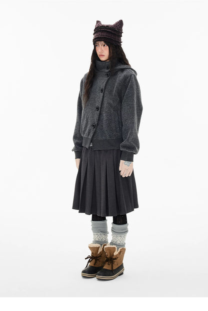 EZEK | Preppy Hooded Wool Blend Jacket with Button Front