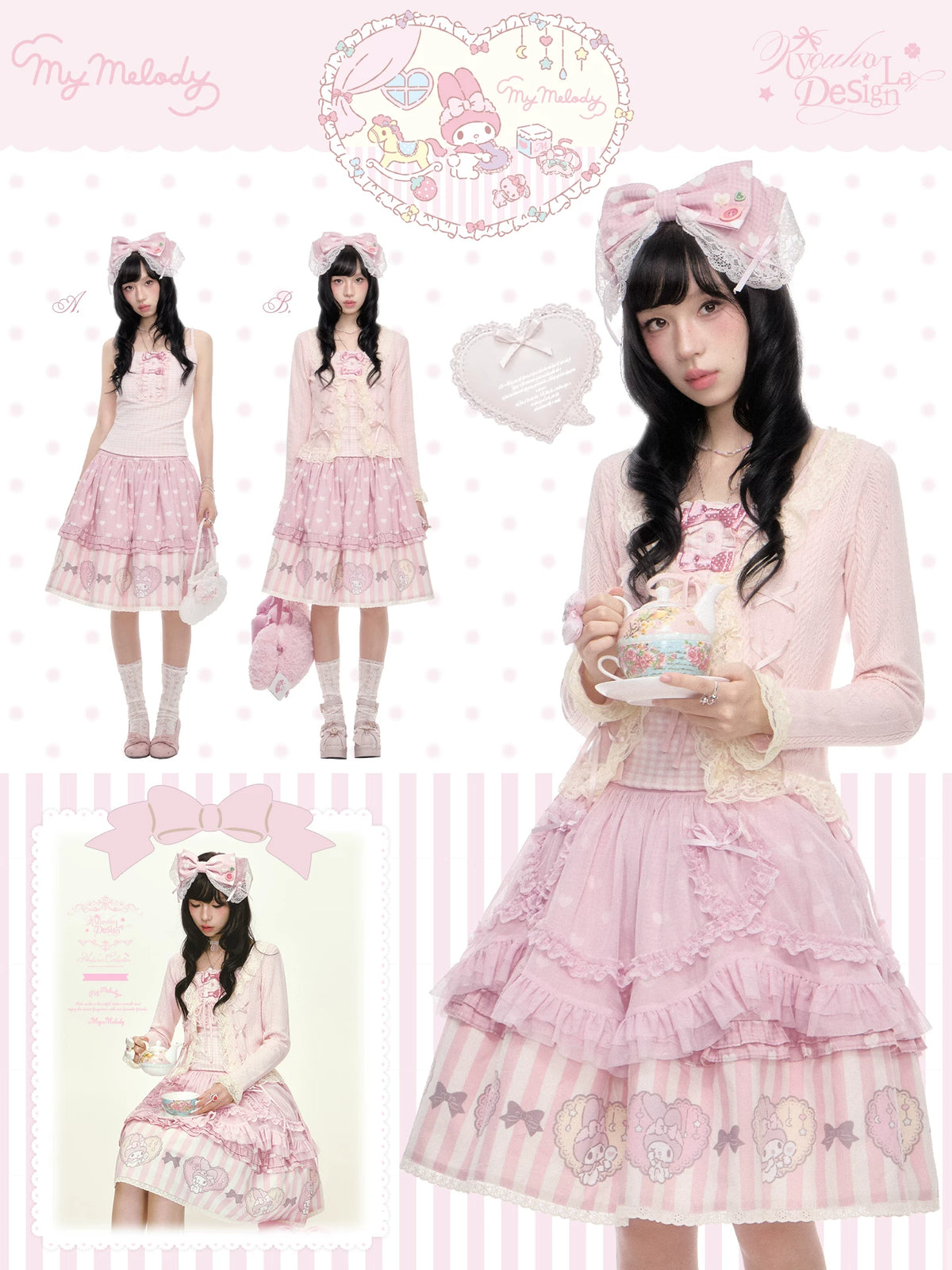 “Pink Dollcore” Pink My Melody Layered Lolita Girl Set