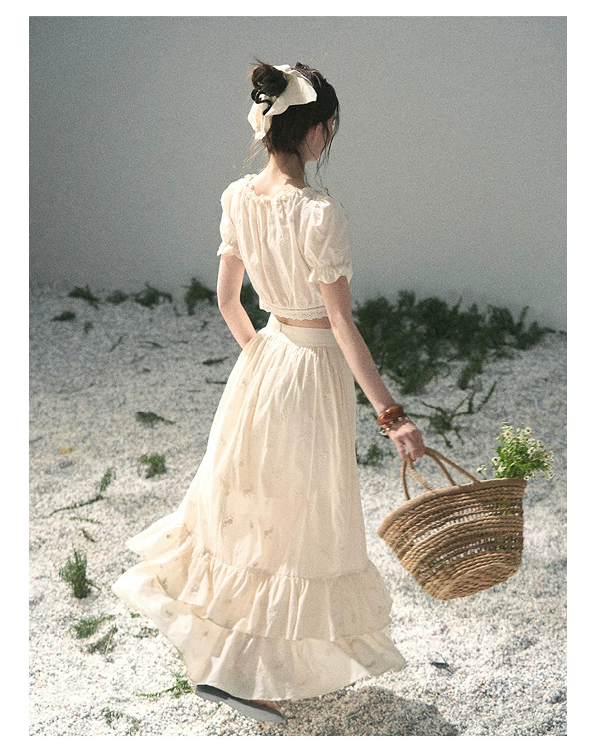 “Fallen Into the Garden” Dutch Cream Two-Piece Skirt Set 5635432