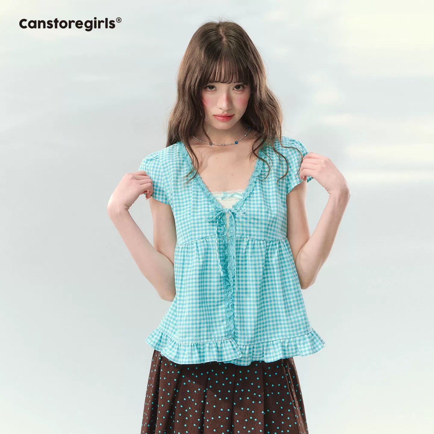 “Sea Salt Letters” Plaid Lace Layered Skirt Set  LL2026168