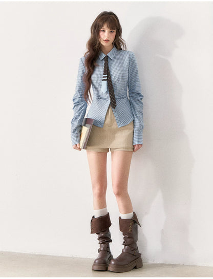 [TMMG] Miu-Inspired Blue Shirt, Knit Vest & Corduroy Skirt Set