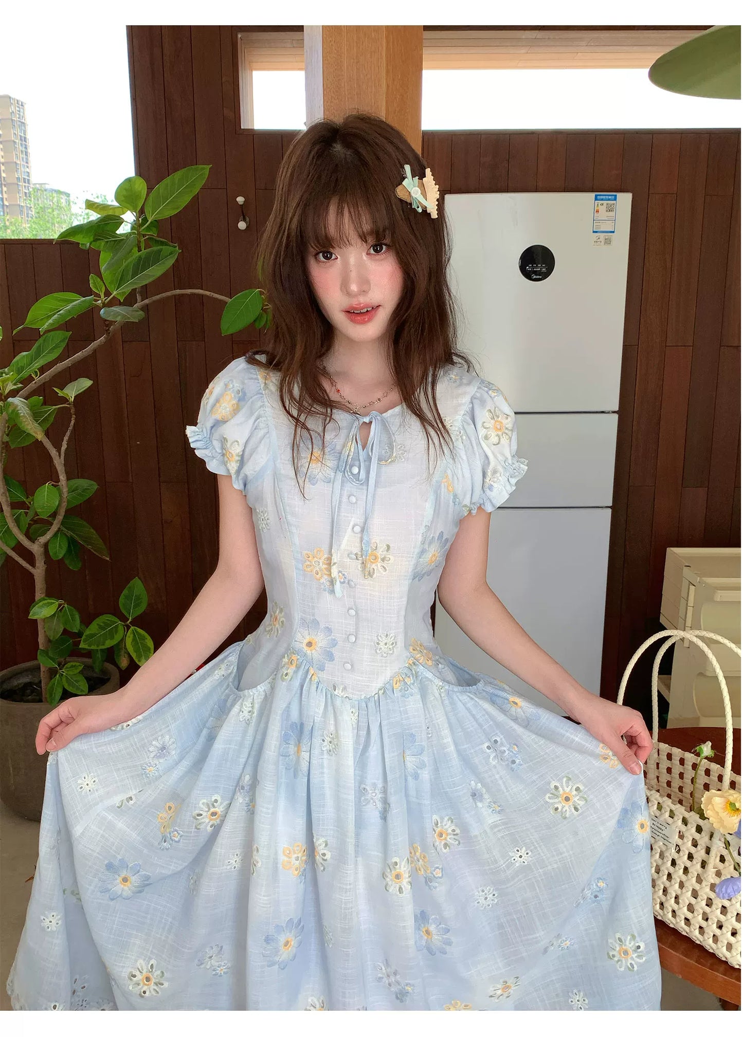 [RF] “Blue Daisy Whisper” Sky Blue Floral Dress