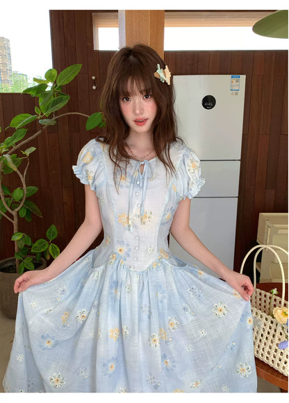 [RF] “Blue Daisy Whisper” Sky Blue Floral Dress