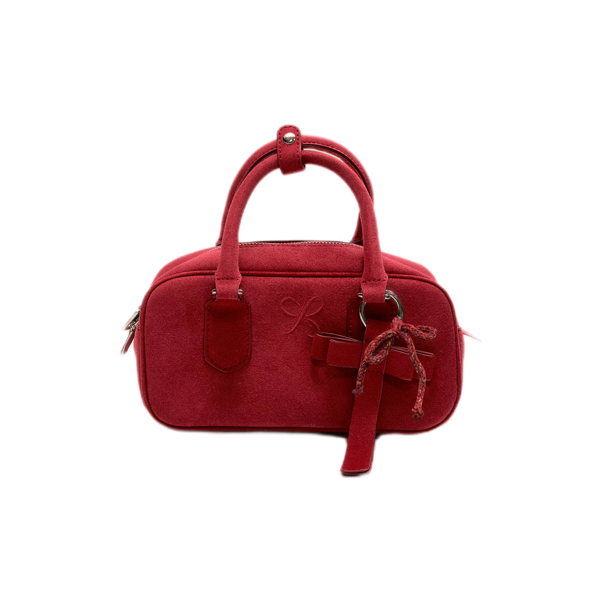 SunsetPark - Suede Bow Boston Handbag (Red / Brown / Floral / Blue / Pink)
