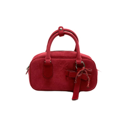 SunsetPark - Suede Bow Boston Handbag (Red / Brown / Floral / Blue / Pink)