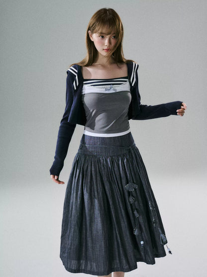 LOST FOREST - Blue Striped Faux-Layered Tank Top