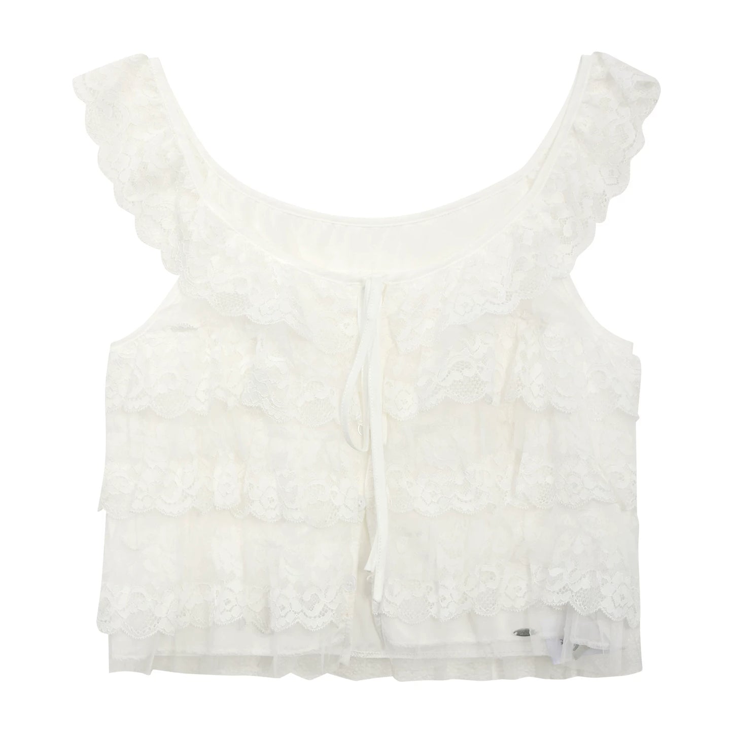 "Angel Arrival" White Lace Flutter Sleeve Cami Top