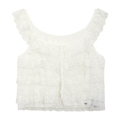 "Angel Arrival" White Lace Flutter Sleeve Cami Top
