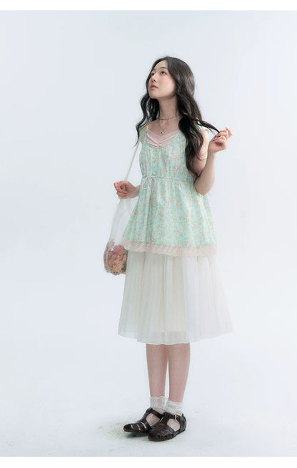 "Mint Blossom" Mint Green Floral Layered Floral Babydoll Top
