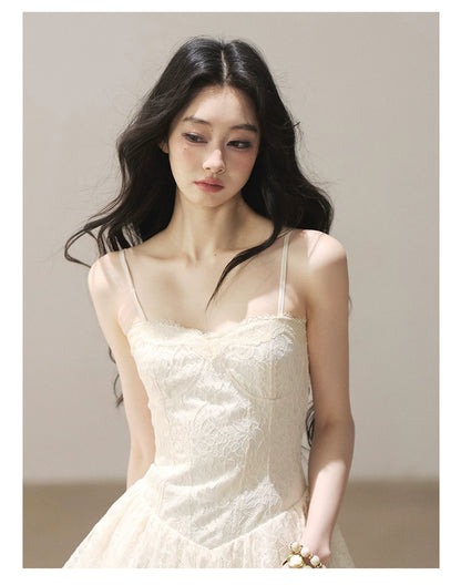 AOMALM - French Lace Double-Ruffle Camisole Dress
