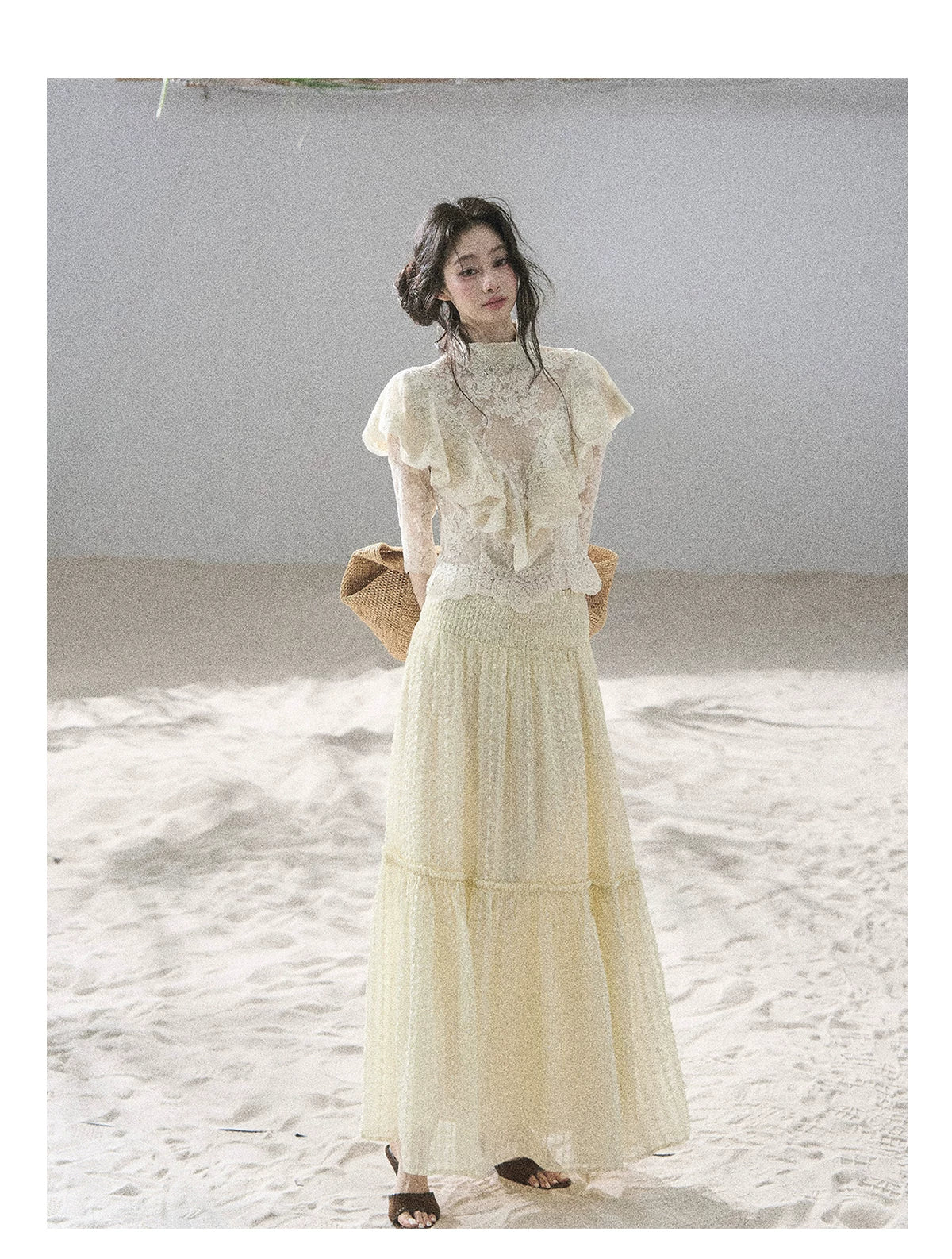 "Translucent Bloom" Dutch Cheese Lace Cropped Top