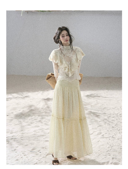 "Translucent Bloom" Dutch Cheese Lace Cropped Top