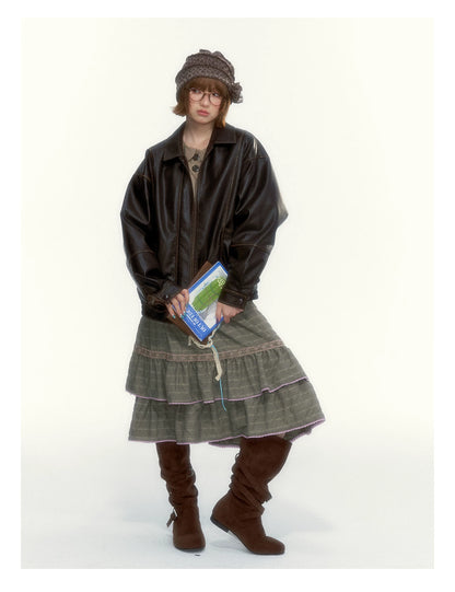 "The Vintage Darling" Light Coffee Plaid Cotton Peter Pan Collar Blouse