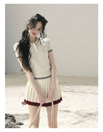 "The Softest Touch" Dutch Cream Collegiate Knit Top & Mini Skirt Set