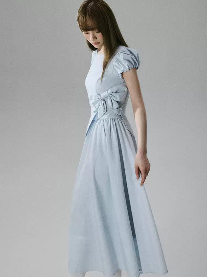 LOST FOREST - Blue Lyocell-Cotton Bow Dress
