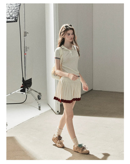 "The Softest Touch" Dutch Cream Collegiate Knit Top & Mini Skirt Set
