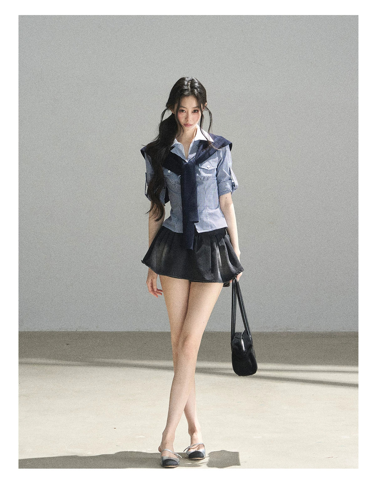 "Shimmer Across the Sea" Denim Bubble Skort (Rock Black/ Vintage Blue)