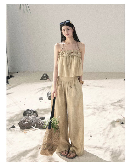 "Traces of the Wind" Sand Beige Cami & Wide-Leg Pants Set