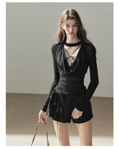 170726 "Barely There" Tranquil Black Sheer Halter Cover-Up
