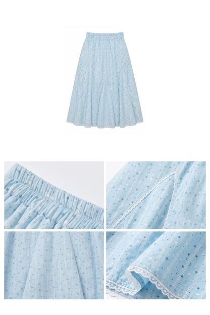 “Blue Berry Stardust” Blue Floral Polka Dot Skirt