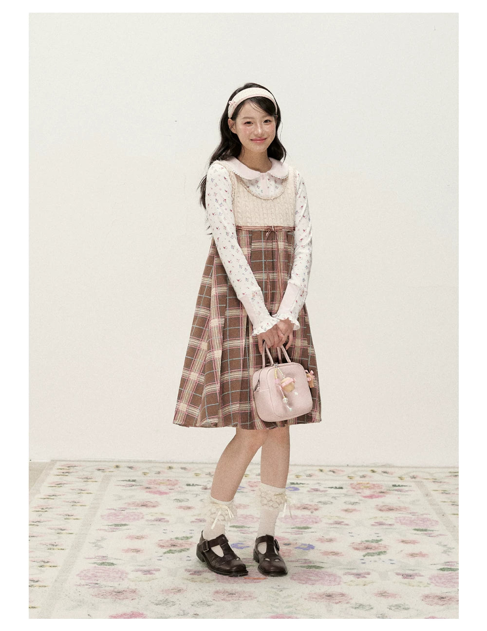 [RF] Waffle Texture Peter Pan Collar Floral Cardigan in Soft Pink