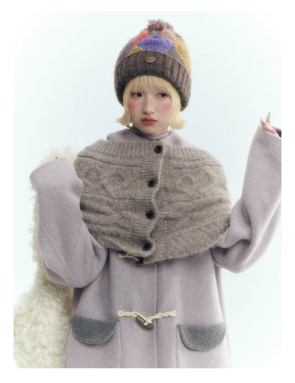 Horridale - Mist Gray Cable Knit Flower Button Shawl