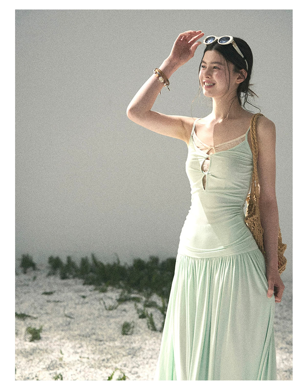 “Mint Afterglow” Jade Green Twist Cutout Top & Maxi Skirt