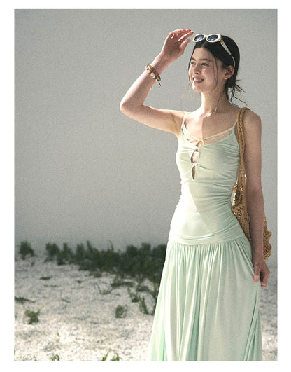 “Mint Afterglow” Jade Green Twist Cutout Top & Maxi Skirt