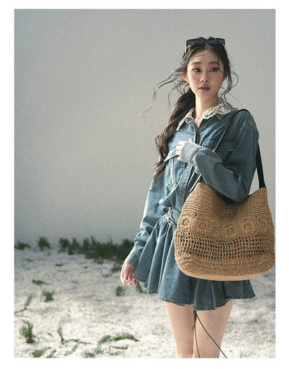 “Falling Into Your Gaze” Vintage Blue Denim Babydoll Dress